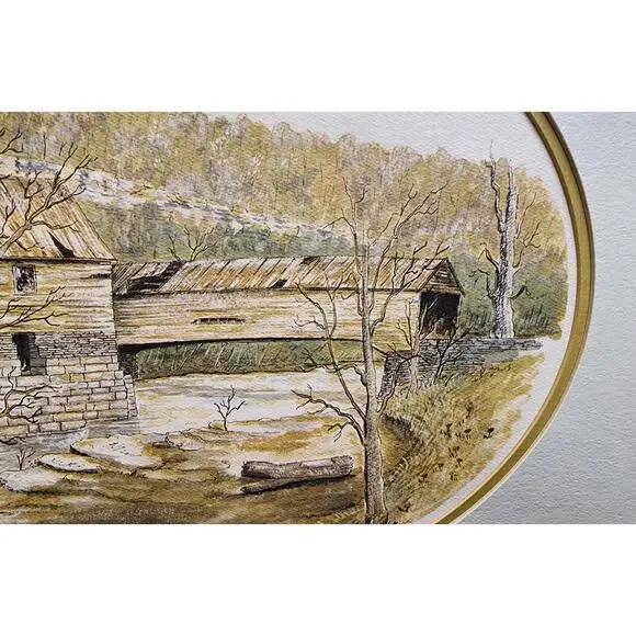 Vintage Howard Fain “King’s Mill” 1976 #291/500 Signed, Framed Print, Oval Matte